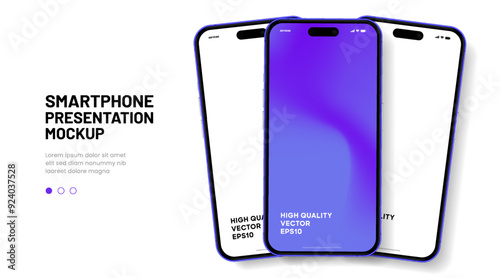 Realistic smartphone mockup. Mobile phone vector with isolated on white background. Device front view. 3D mobile phone with shadow. Realistic, high quality smart phone mockup for ui ux presentation.