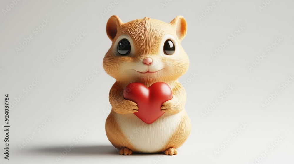 Adorable Hamster Holding a Red Heart in Minimalistic Studio Setting Adorable Hamster Holding a Red Heart in Minimalistic Studio Setting
