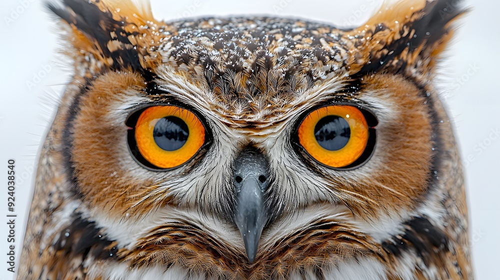 Close-Up of an Owl’s Face with Piercing Yellow Eyes