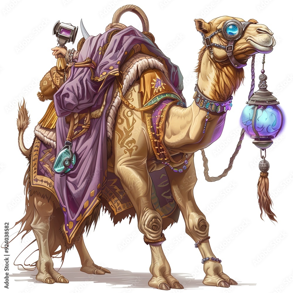 Obraz premium Camel Summoner Occupation fantasy animal cartoon isolated whitebackground