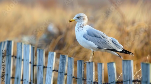 Seagull perched on a fence photo