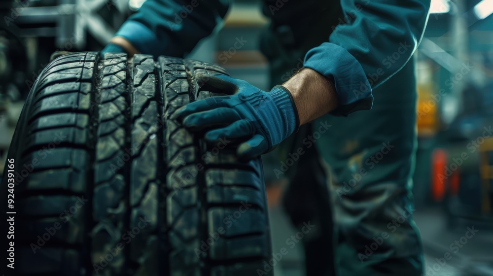 Fototapeta premium The mechanic with wheel.