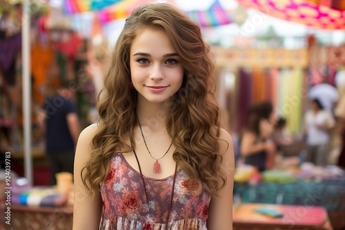 A woman with long brown hair is smiling and wearing a necklace