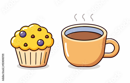 Coffee cup and muffin stock illustration