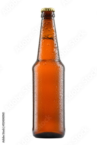 a bottle full of beer, isolated on a white background, a close-up view of the object