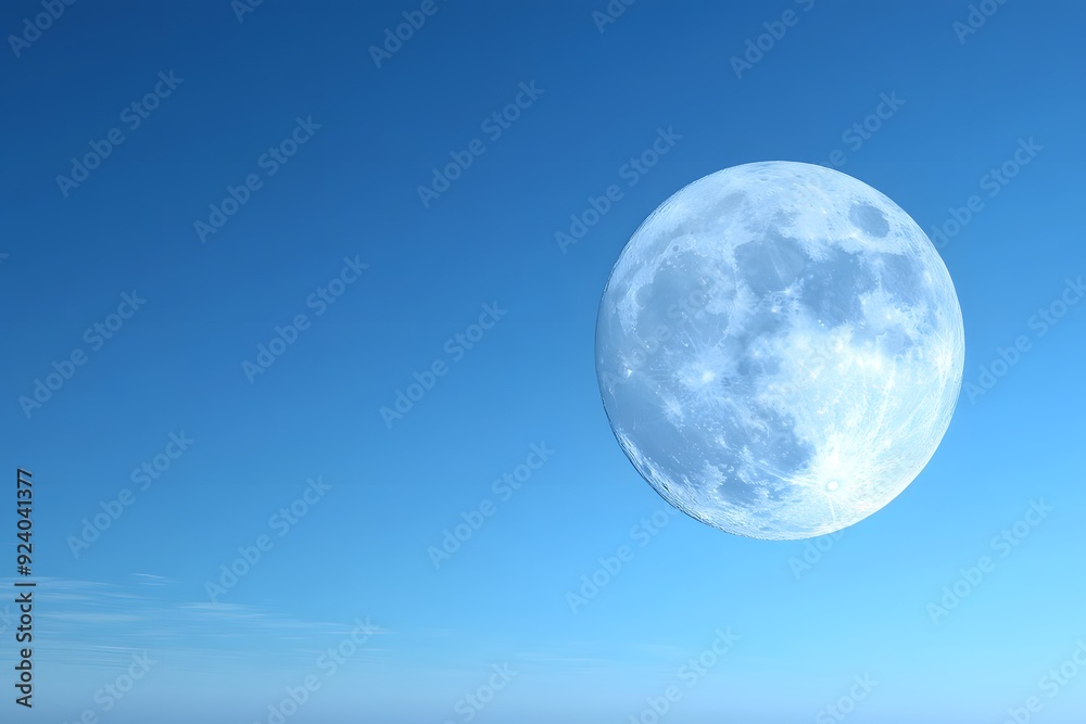 Bright full moon in a clear blue sky at dusk. Generative AI Bright full moon in a clear blue sky at dusk. Generative AI