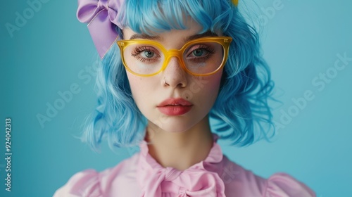 The woman with colorful glasses photo