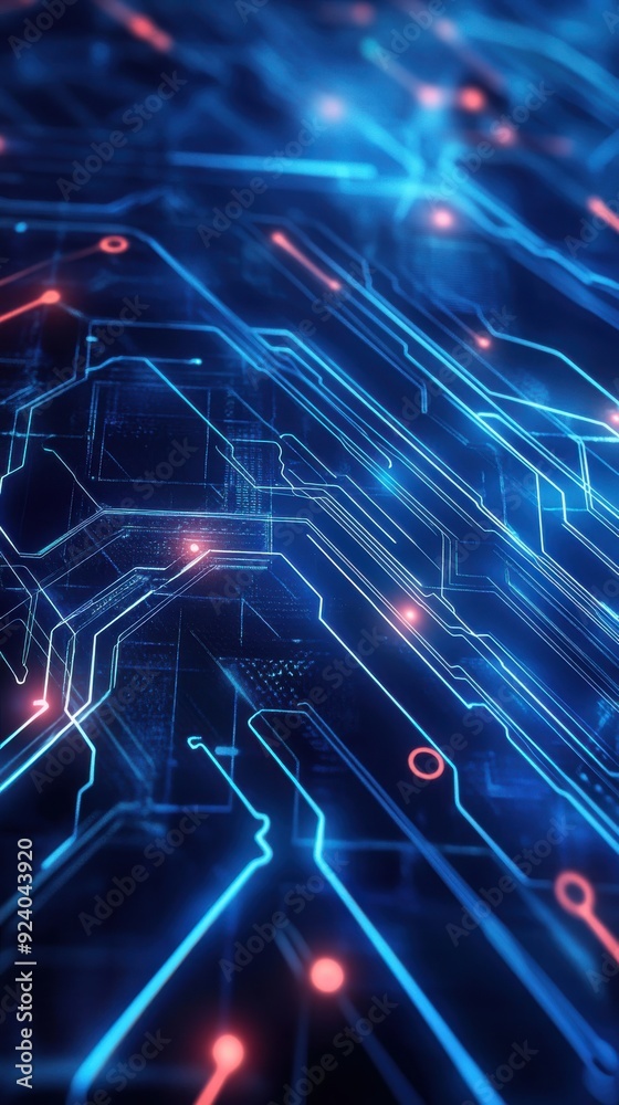 Fototapeta premium A futuristic 2D loop of interconnected glowing circuits and data streams, representing advanced technology and innovation, ideal for tech-related backgrounds