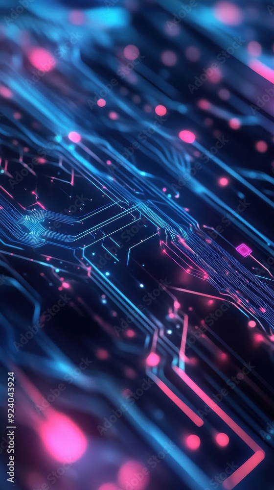 Fototapeta premium A futuristic 2D loop of interconnected glowing circuits and data streams, representing advanced technology and innovation, ideal for tech-related backgrounds