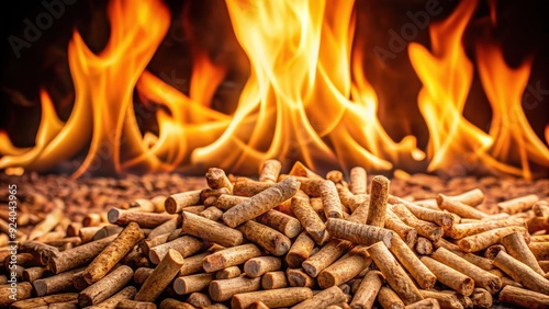 Wood pellets burning in front of flames , fire, heat, energy, renewable, eco-friendly, biomass, environmental, alternative photo