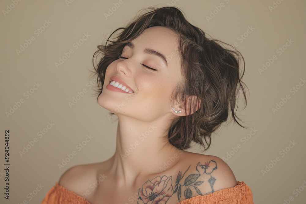 A close up of a woman's face with tattoos and her eyes closed A close up of a woman's face with tattoos and her eyes closed
