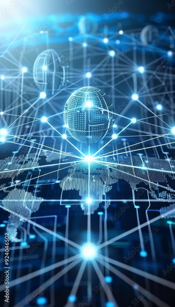 Global Network Connections and Data Exchange Technology Concept with World Map and Glowing Globe Global Network Connections and Data Exchange Technology Concept with World Map and Glowing Globe