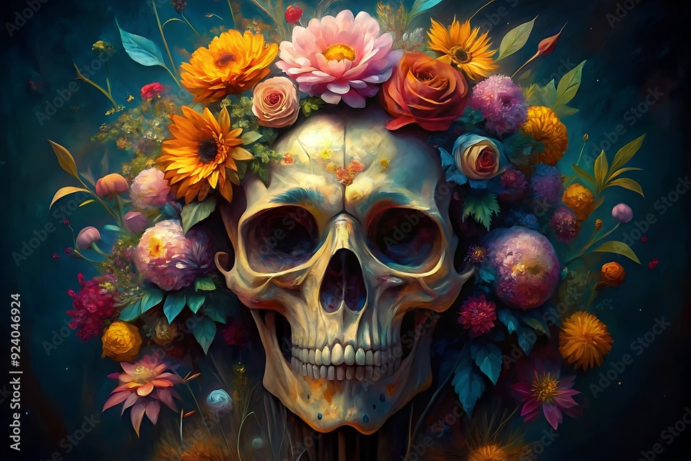 Skull illustration painting with flowers Skull illustration painting with flowers