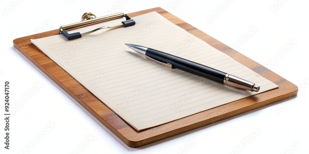 A clipboard with a pen resting on top, ready for note-taking, clipboard, pen, stationery, office supplies A clipboard with a pen resting on top, ready for note-taking, clipboard, pen, stationery, office supplies
