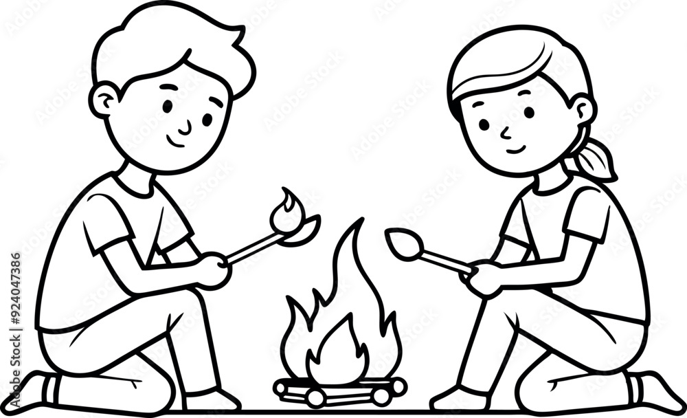 Kids Camping Adventure With Campfire And Marshmallows Kids Camping Adventure With Campfire And Marshmallows
