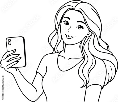 Smiling Woman Taking Selfie With Smartphone Illustration