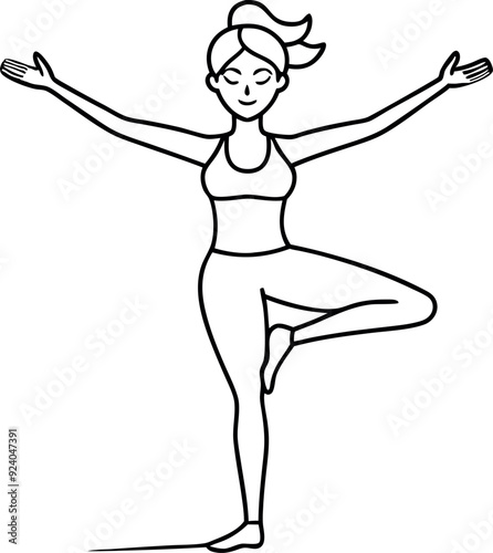 Line Art Illustration of a Woman Practicing Yoga Pose