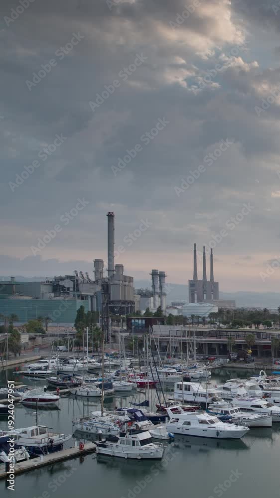 timelapse of the el forum harbour in barcelona in vertical timelapse of the el forum harbour in barcelona in vertical