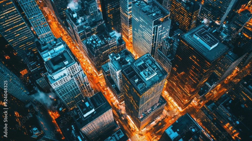 Aerial View of New York City Skyline at Night Aerial View of New York City Skyline at Night
