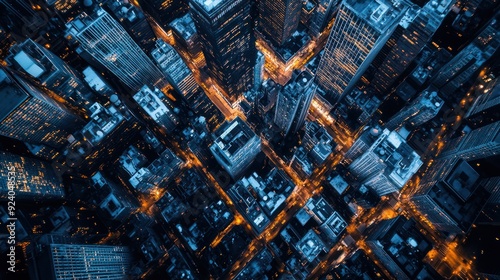 Aerial View of a Cityscape at Night