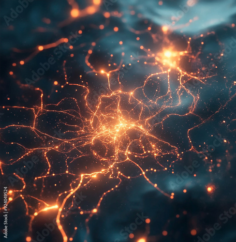 Electric impulses of neurons in the brain photo