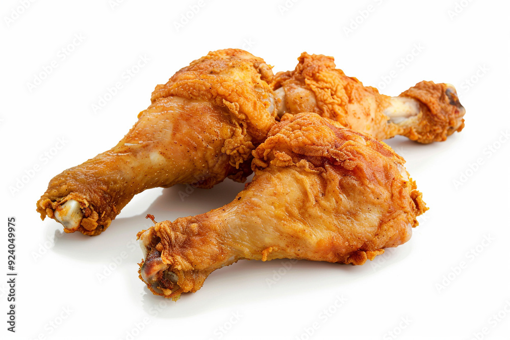 Three Fried Chicken Legs on a White Background Three Fried Chicken Legs on a White Background