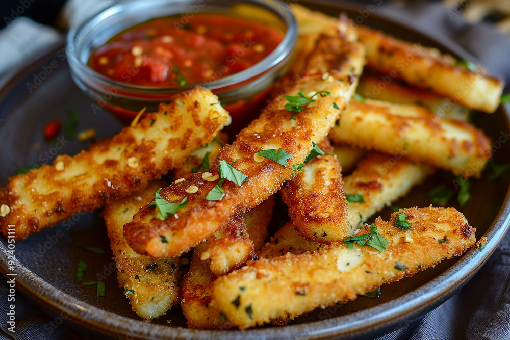 Crispy Fried Cheese Sticks with Spicy Sauce Crispy Fried Cheese Sticks with Spicy Sauce