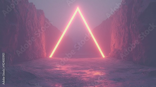   A man stands in the center of a tunnel, surrounded by a neon triangle photo