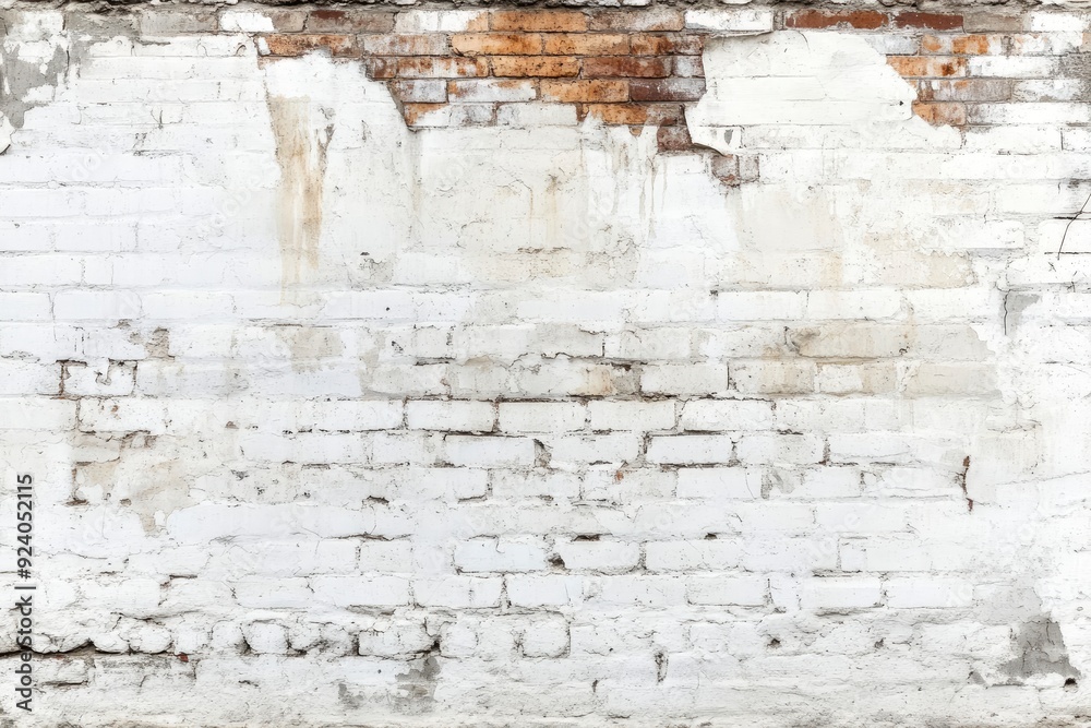 Fototapeta premium White painted old brick Wall panoramic background , ai