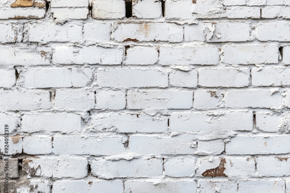 Fototapeta premium White painted old brick Wall panoramic background , ai