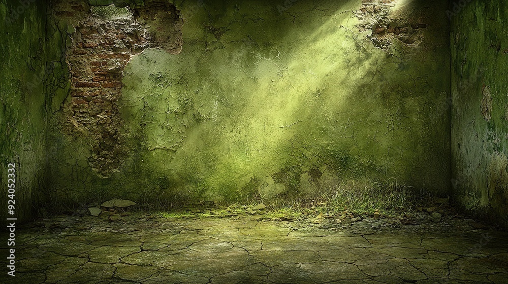 A dimly lit room featuring a brick wall and a gaping hole in its center A dimly lit room featuring a brick wall and a gaping hole in its center
