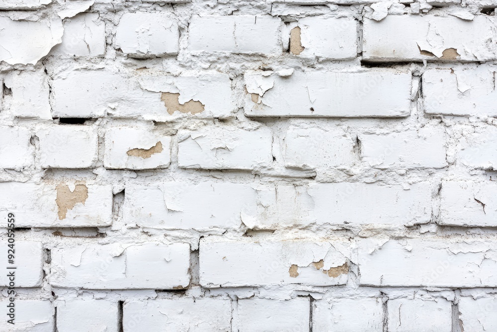 Fototapeta premium White painted old brick Wall panoramic background , ai