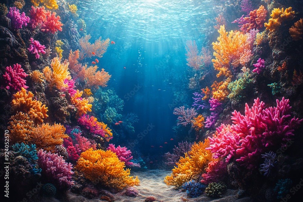Obraz premium A vibrant coral reef with a variety of marine life