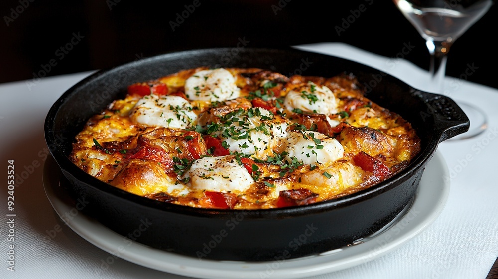 A zoomed-in image of a dish on a plate and a wine glass beside it A zoomed-in image of a dish on a plate and a wine glass beside it
