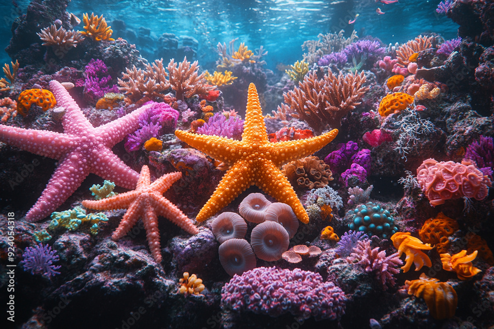 A vibrant coral reef with a variety of marine organic A vibrant coral reef with a variety of marine organic
