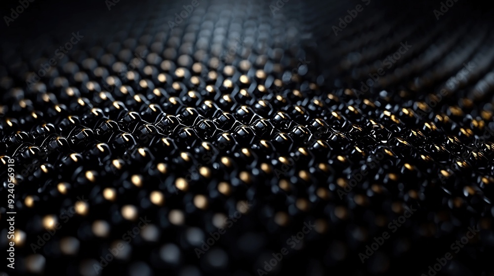 A detailed image of a black surface adorned with golden and silvery dots, displayed from above, with the lower half of the surface visible A detailed image of a black surface adorned with golden and silvery dots, displayed from above, with the lower half of the surface visible