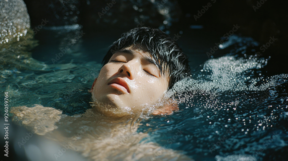 Obraz premium 男, 男性, 水, 海, 湖, 浮かぶ男性, 水に浮かぶ男性, 水に浸かる男性, Man, male, water, ocean, lake, man floating, man on water, man in water