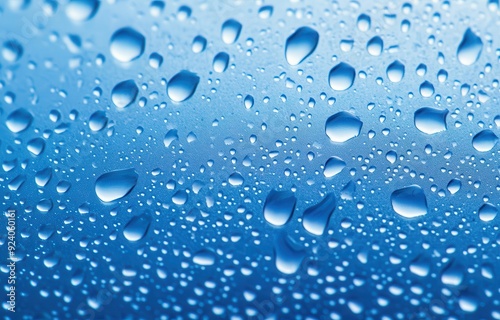 Wallpaper Mural Water droplets on glass, macro photography, blue background Torontodigital.ca