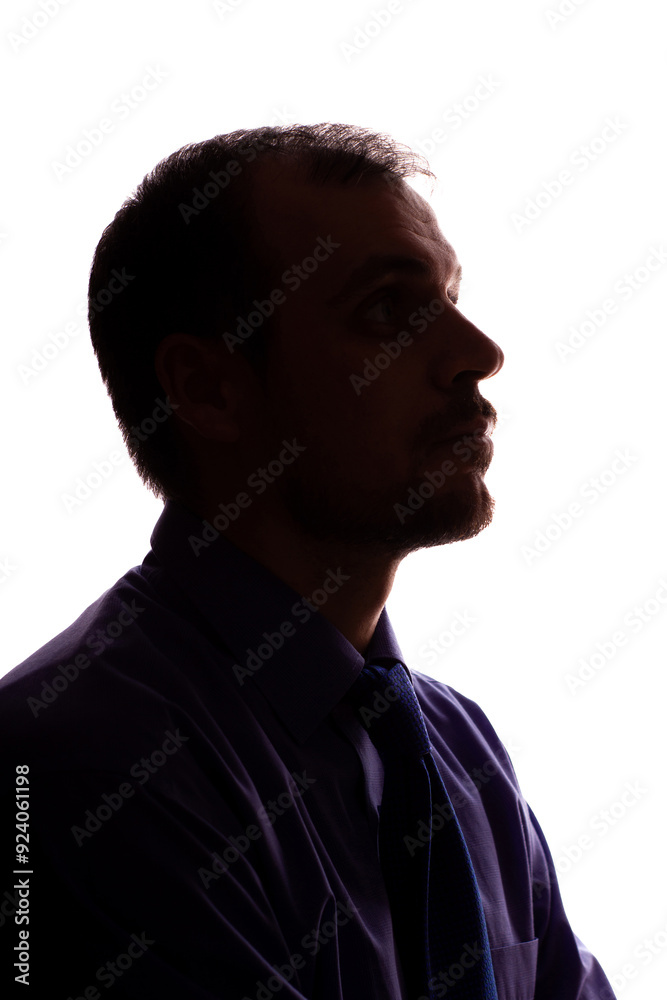 Man young unshaven businessman business clothes silhouette - white background isolate Man young unshaven businessman business clothes silhouette - white background isolate