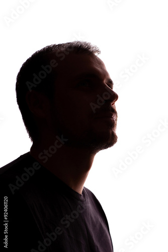 Man young unshaven businessman business clothes silhouette - white background isolate