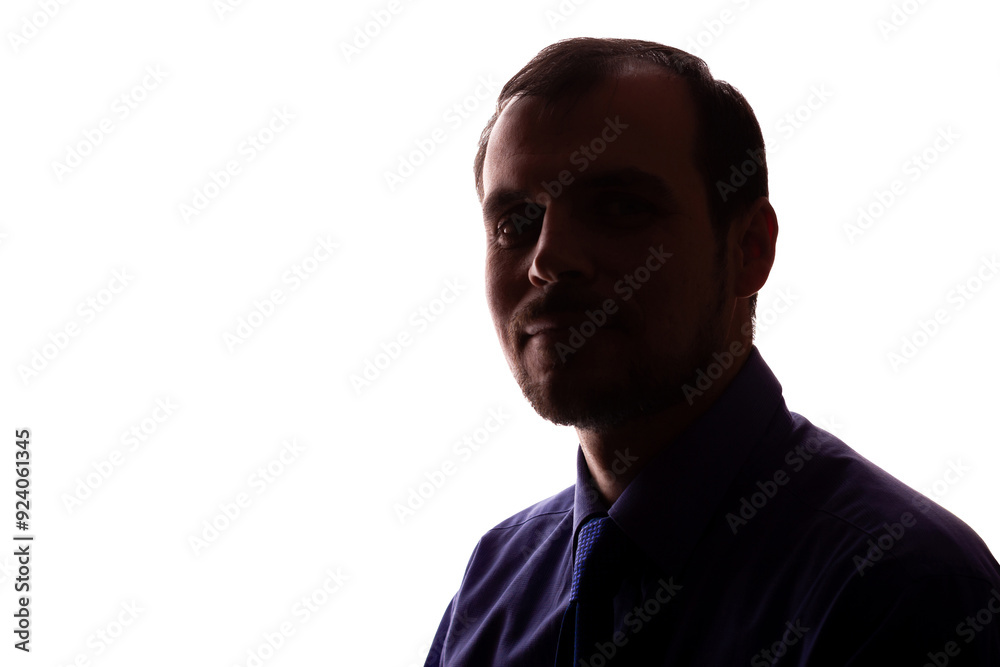 Obraz premium Smiling man young unshaven business clothes silhouette - white background isolate