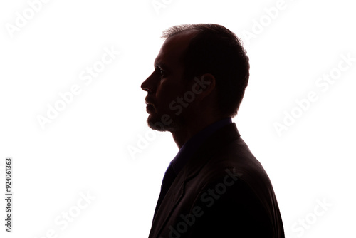 Man young unshaven businessman business clothes silhouette - white background isolate