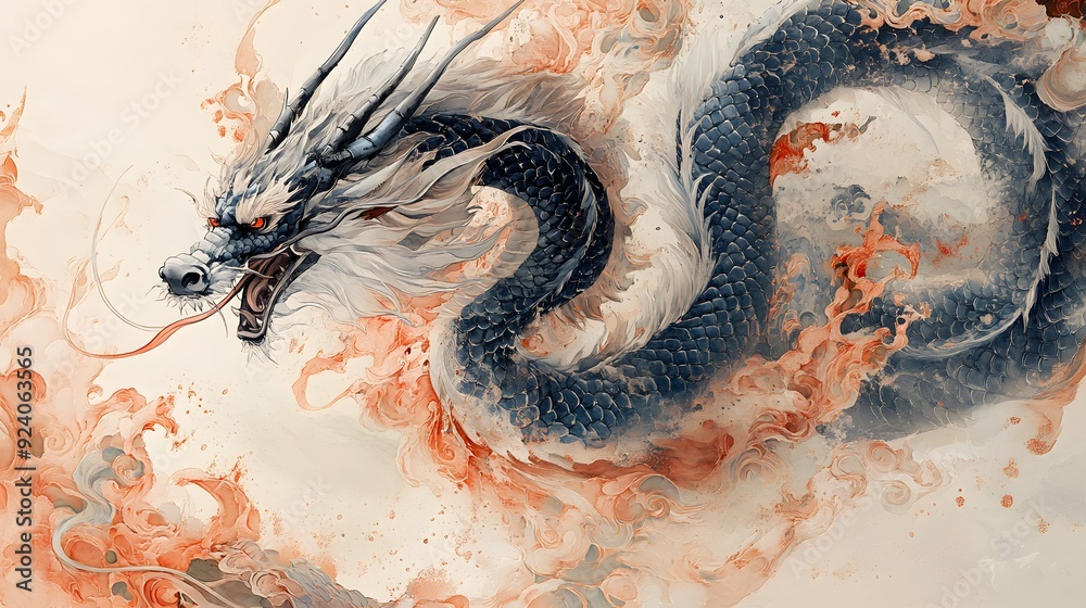 Blue Dragon in Smoke and Clouds. Blue Dragon in Smoke and Clouds.