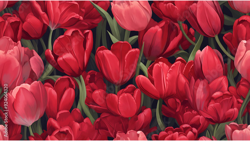 Closeup of tulips wallpaper. Tulips of wall art. Generative AI.