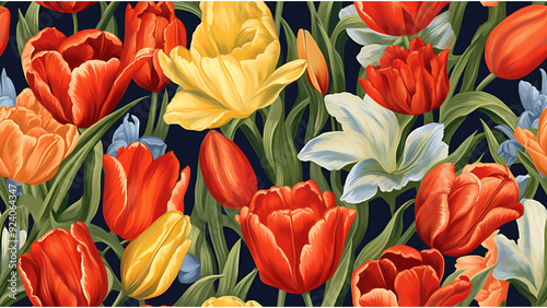 Closeup of tulips wallpaper. tulips of wall art. Generative AI.	