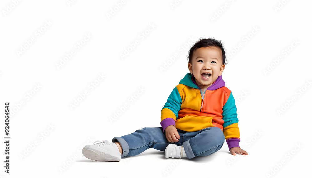 A child sitting on the ground in a bright jacket. A child sitting on the ground in a bright jacket.