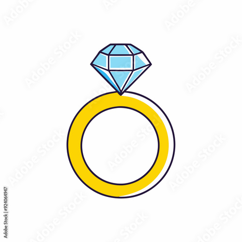 Gold finger ring with a diamond stock illustration