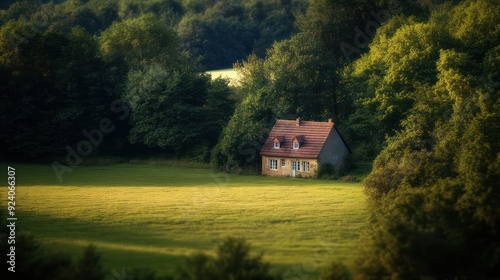 Fototapeta Naklejka Na Ścianę i Meble -  Secluded Cottage Amidst Green Foliage