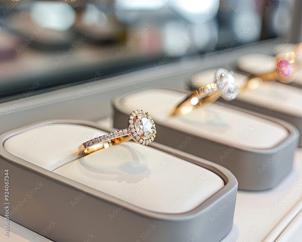A luxury jewelry store displaying nonessential diamonds and gemstones, sparkling under elegant lighting and enticing admiration A luxury jewelry store displaying nonessential diamonds and gemstones, sparkling under elegant lighting and enticing admiration