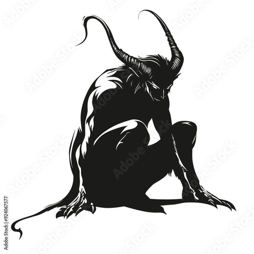 vector silhouette of devil on white background . Generative AI